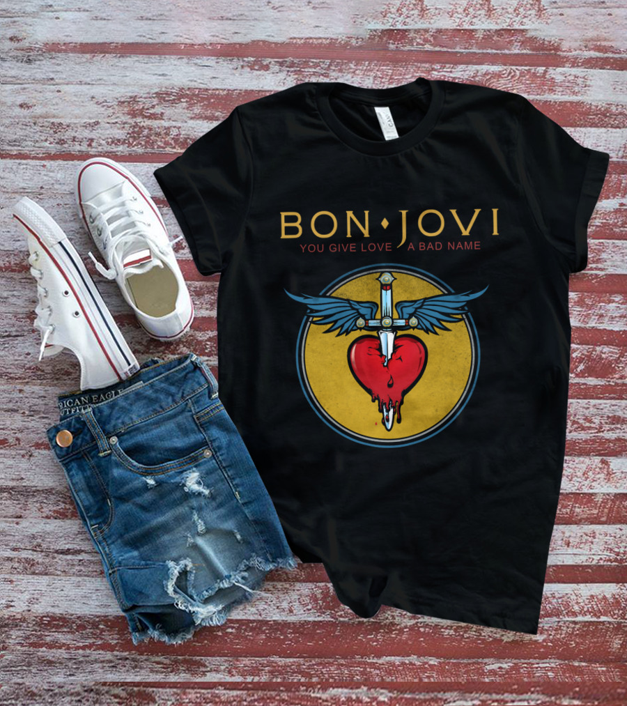 Bon Jovi You Give Love A Bad Name Winged Heart And Sword T-Shirt