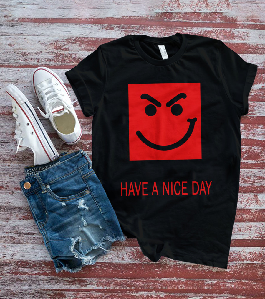 Have A Nice Day Mischievous Red Smiley Face BJV 20 T-Shirt