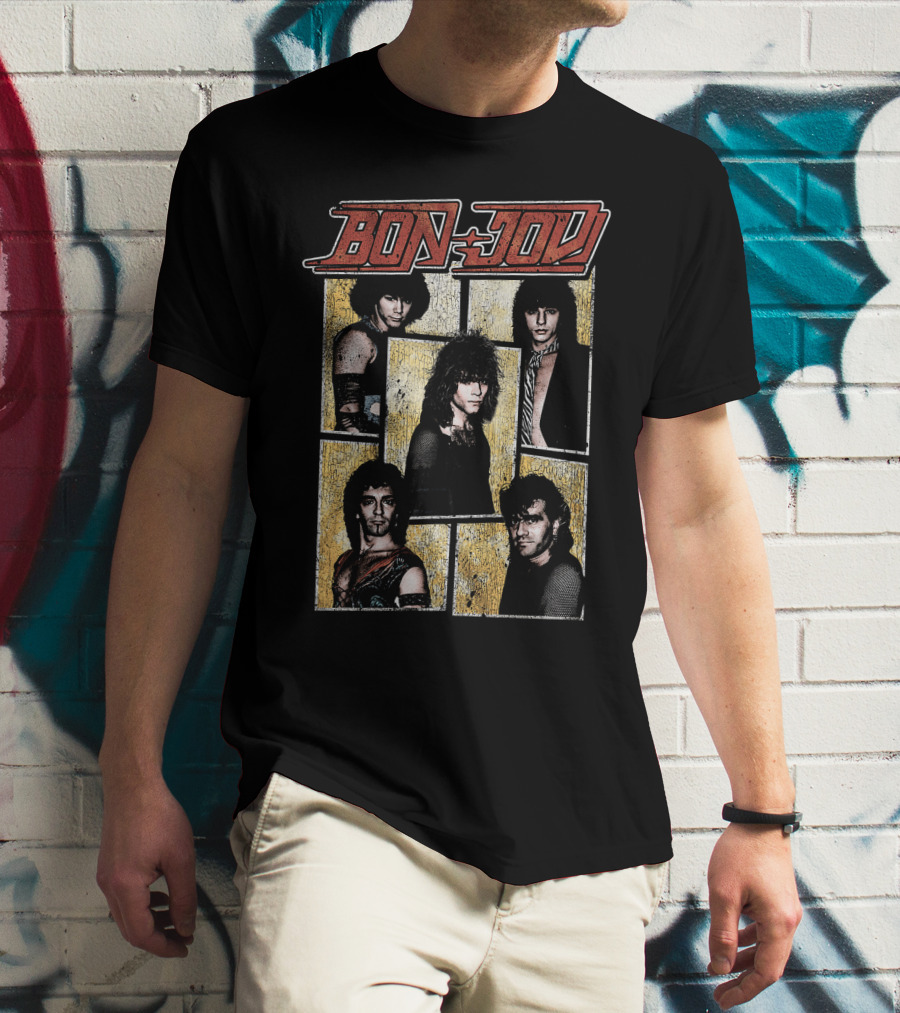 Bon Jovi Band Members Vintage Photo Collage T-Shirt