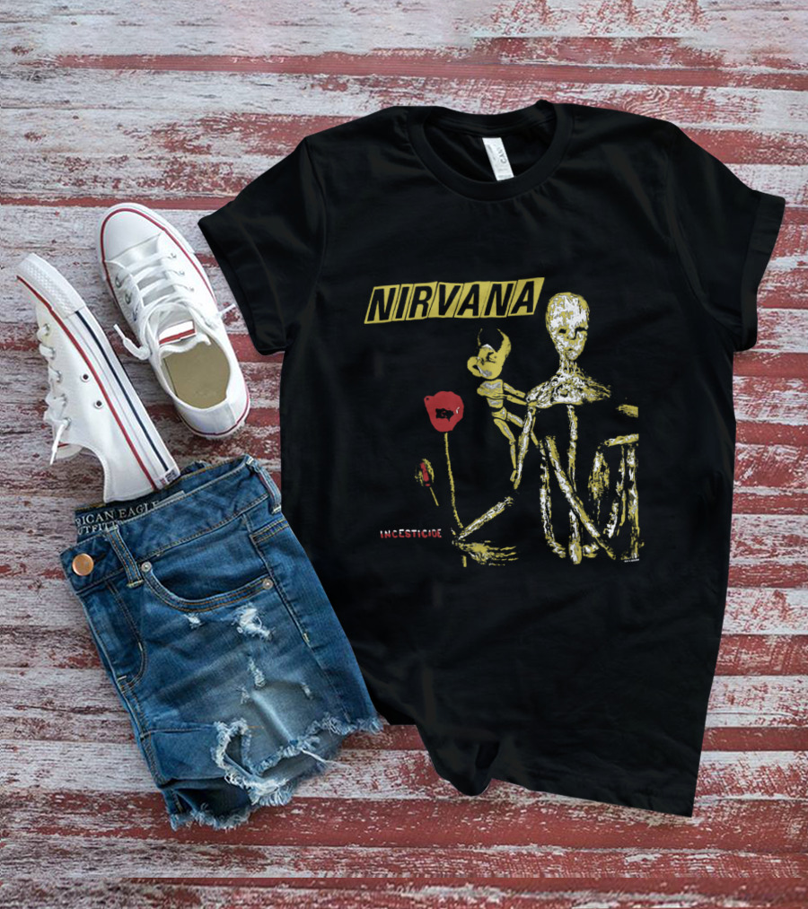 Nirvana Incesticide Skeleton And Flower T-Shirt