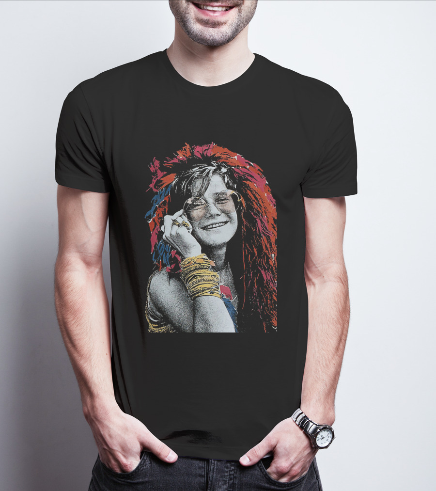 Jnjl 10 Iconic Smiling Portrait With Colorful Hair And Sunglasses T-Shirt