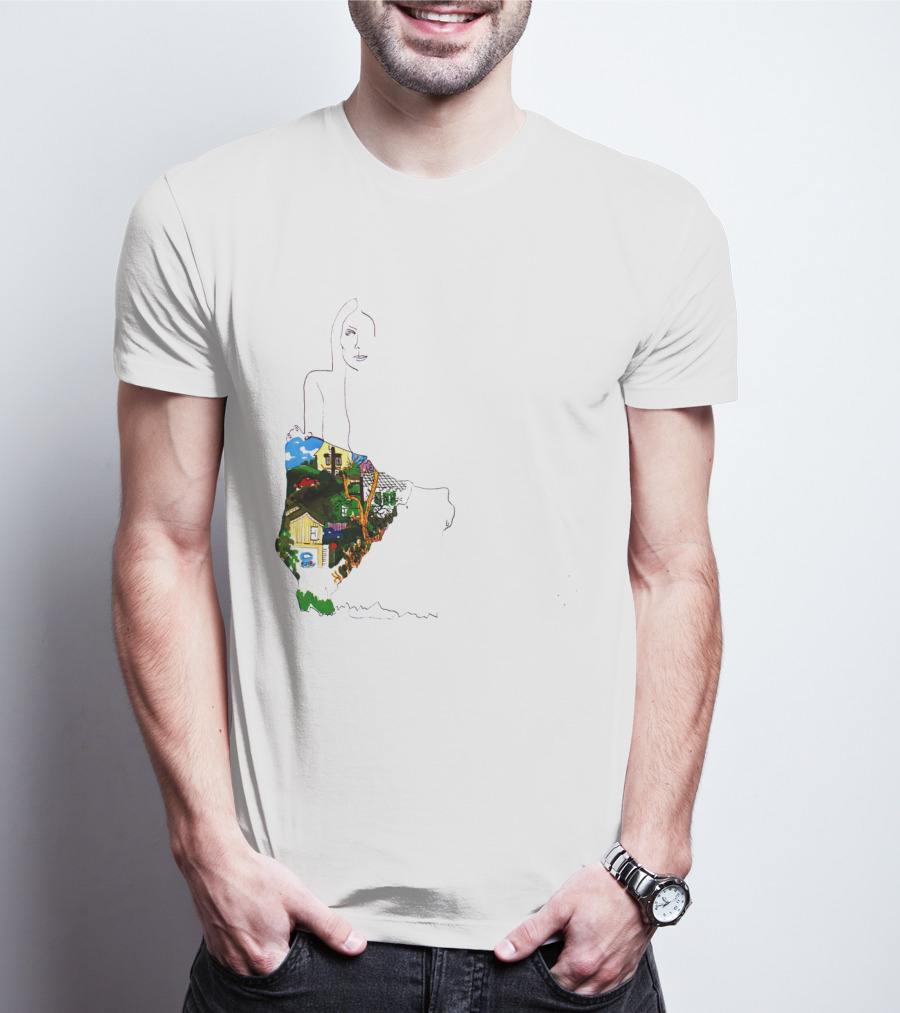 Jnmc 03 Ladies Of The Canyon Line Art With Colorful Houses And Nature Scene T-Shirt