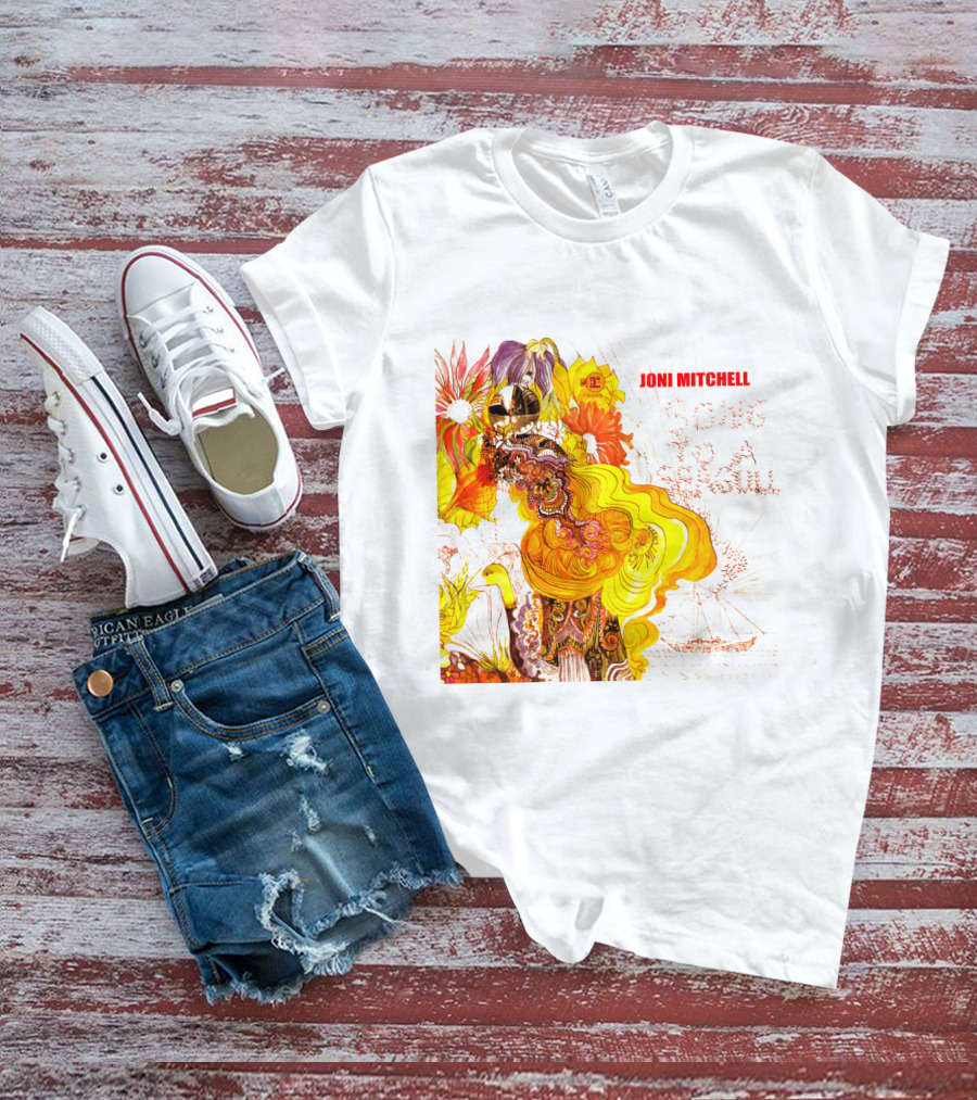 Joni Mitchell Song To A Seagull Colorful Floral Artwork With Yellow Orange Accents T-Shirt