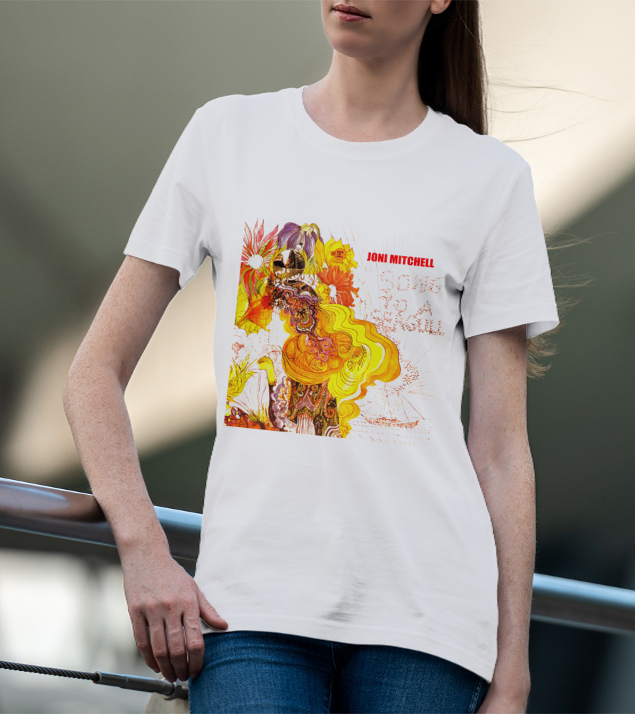 Joni Mitchell Song To A Seagull Colorful Floral Artwork With Yellow Orange Accents T-Shirt