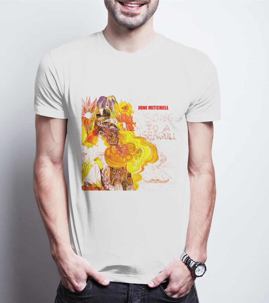 Joni Mitchell Song To A Seagull Colorful Floral Artwork With Yellow Orange Accents T-Shirt