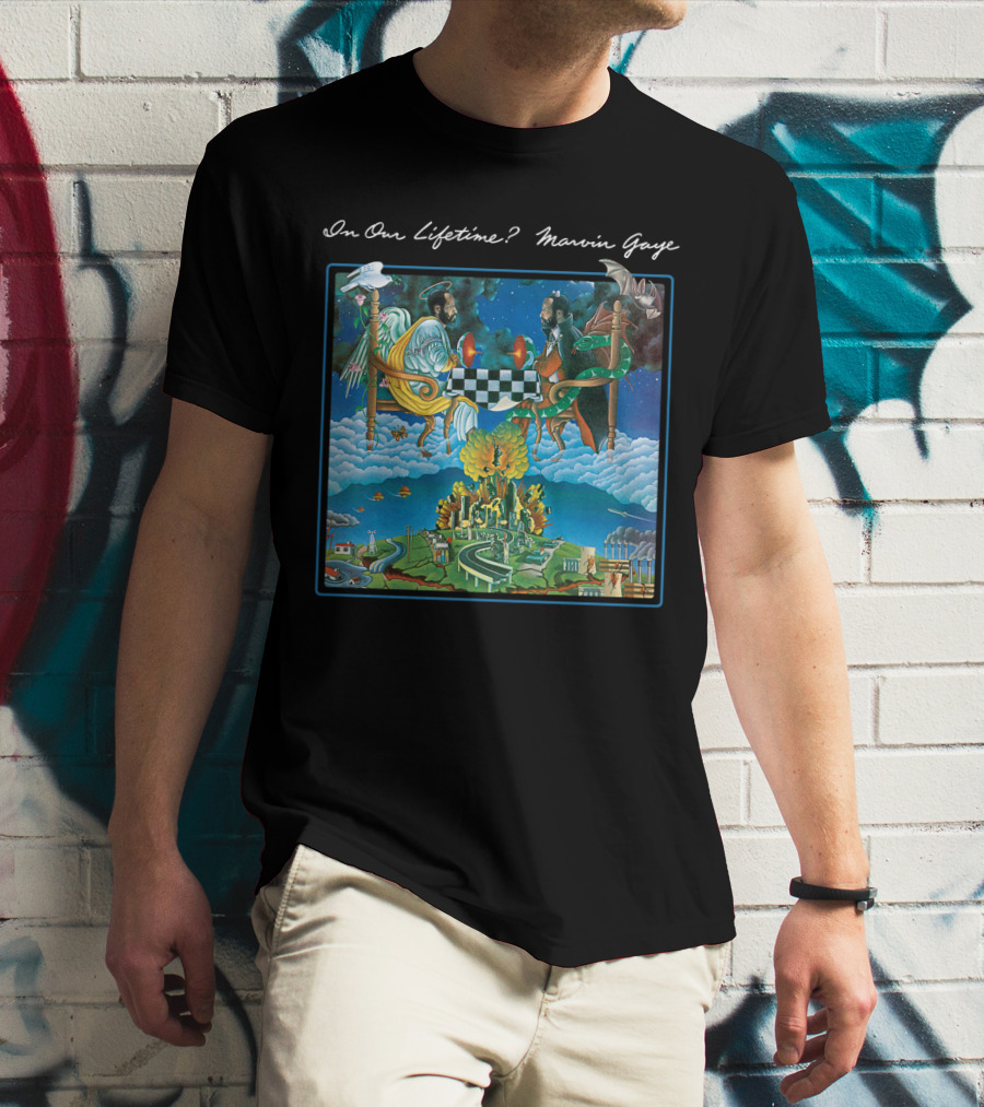 In Our Lifetime? Marvin Gaye Album Checkerboard Angels Earth Journey T-Shirt