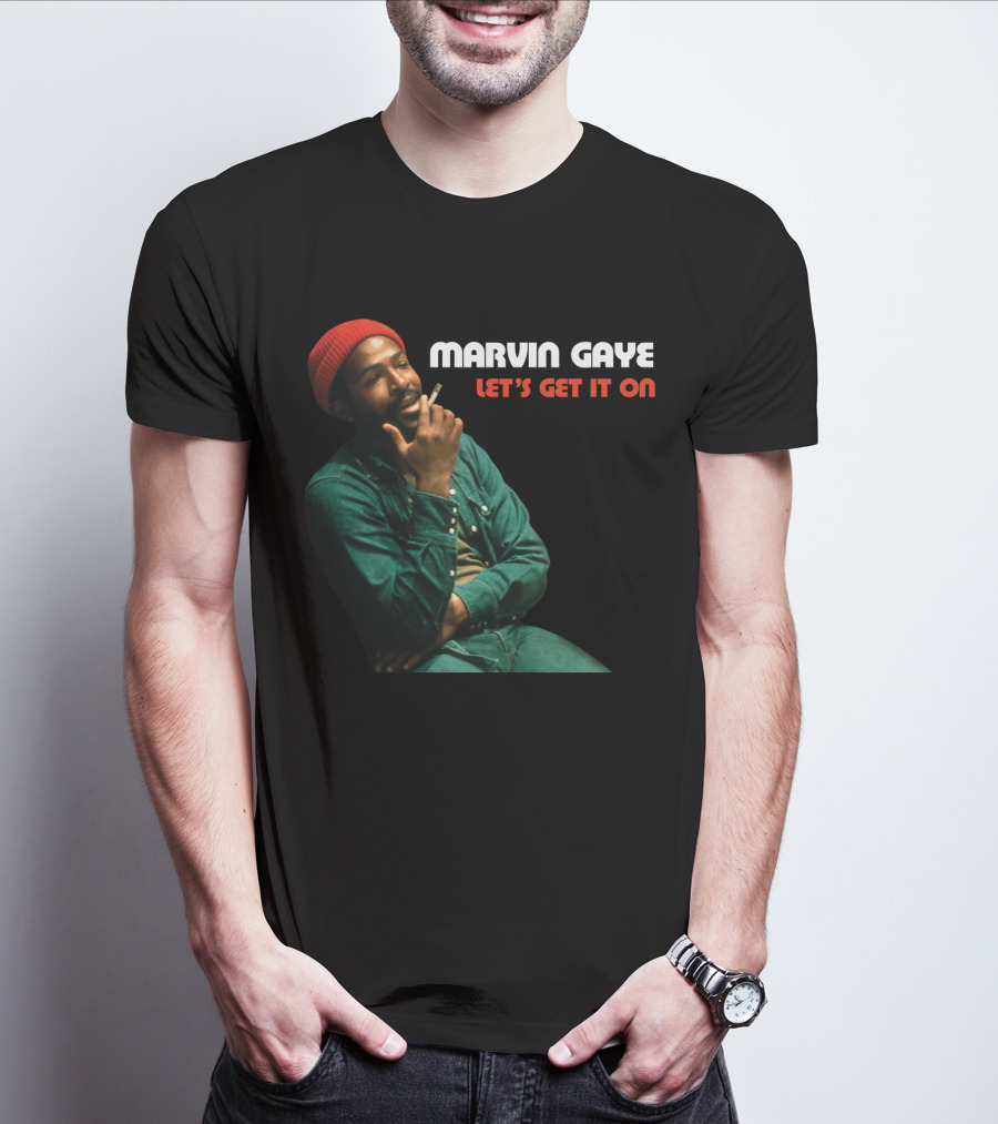 Marvin Gaye Let's Get It On Red Beanie Outfit Smoking Pose T-Shirt