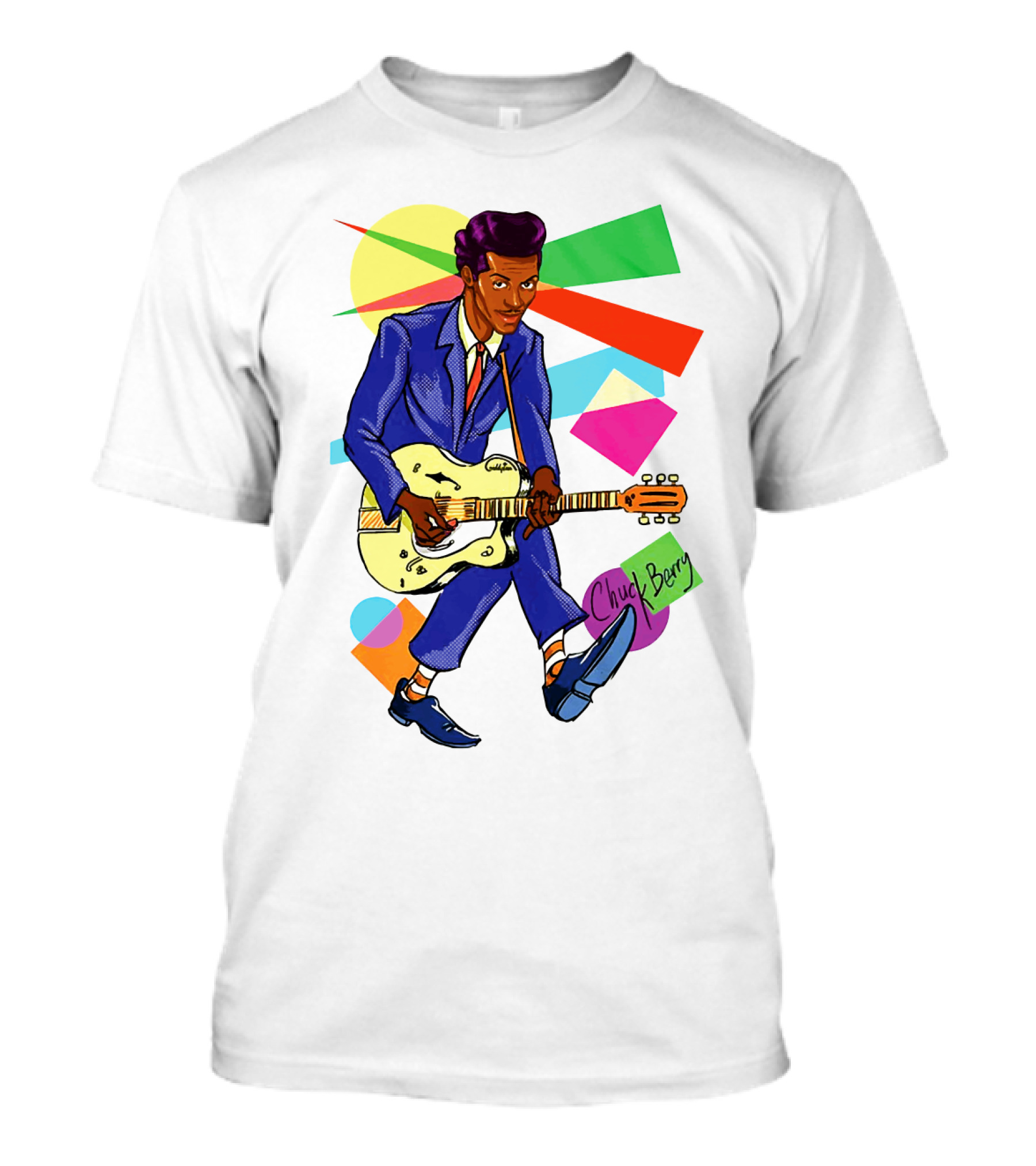 Chuck Berry Colorful Geometric Guitarist T-Shirt