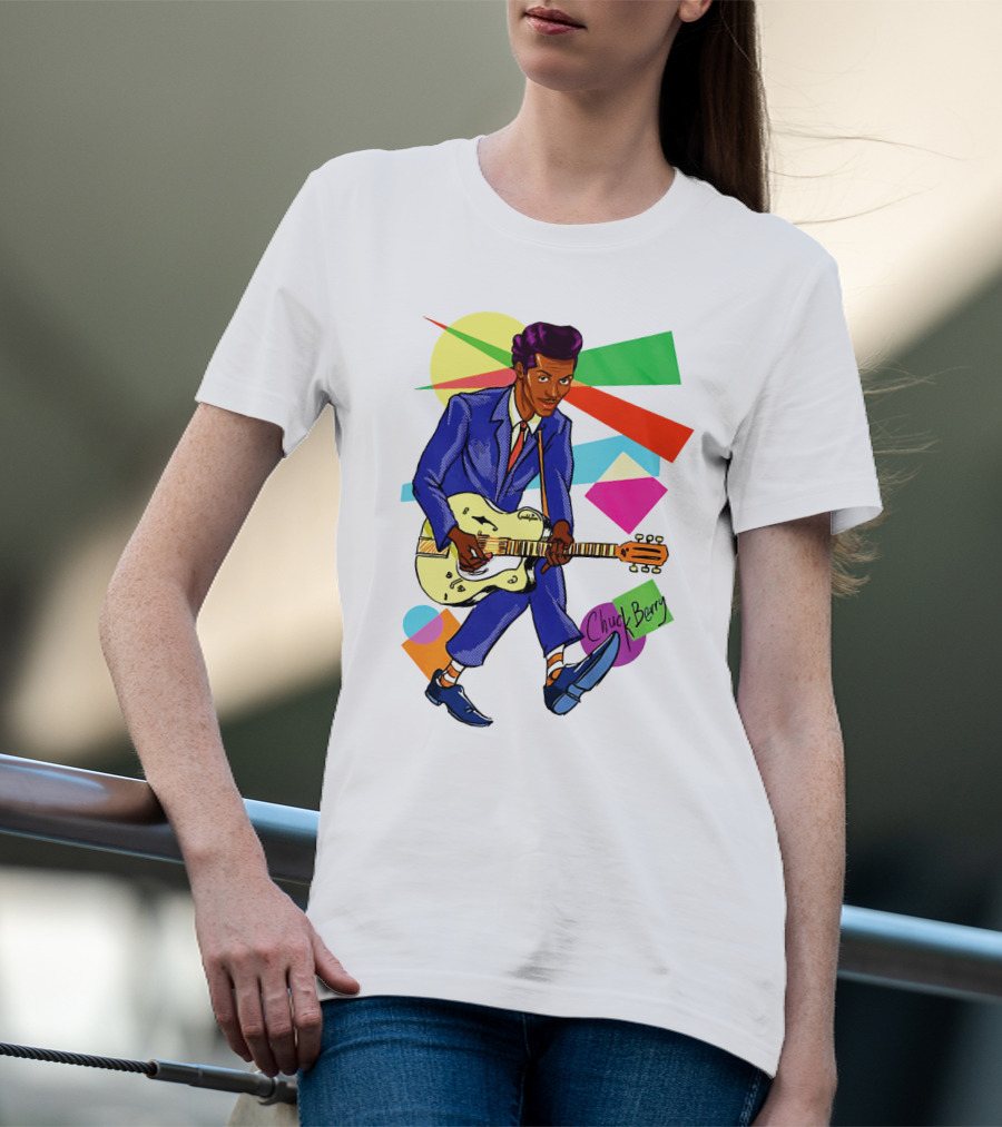 Chuck Berry Colorful Geometric Guitarist T-Shirt