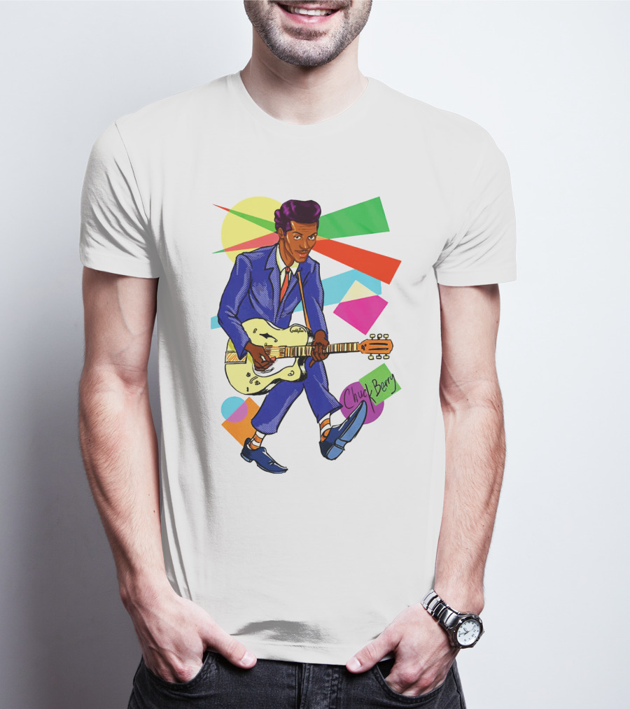 Chuck Berry Colorful Geometric Guitarist T-Shirt