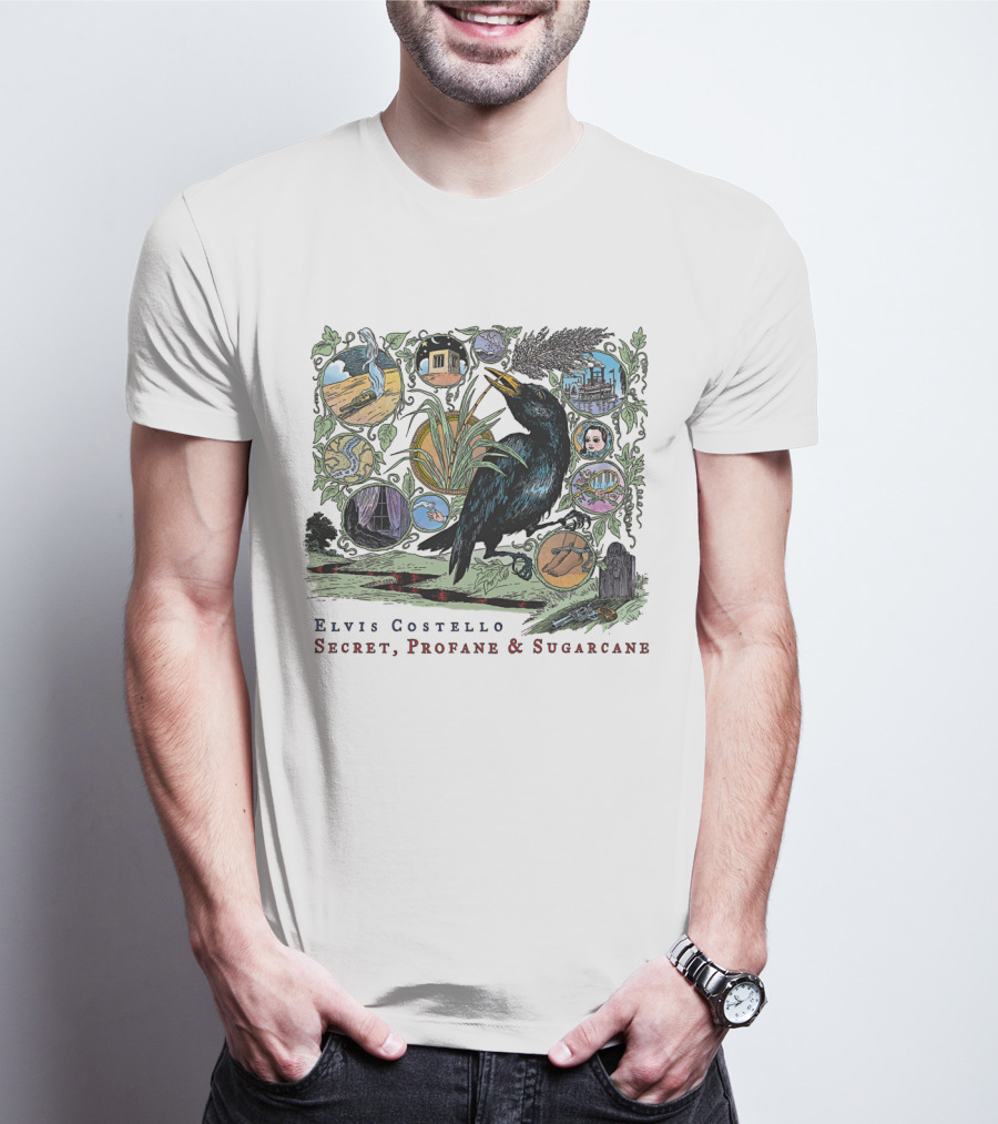 Elvis Costello Secret Profane And Sugarcane Blackbird And Icons T-Shirt