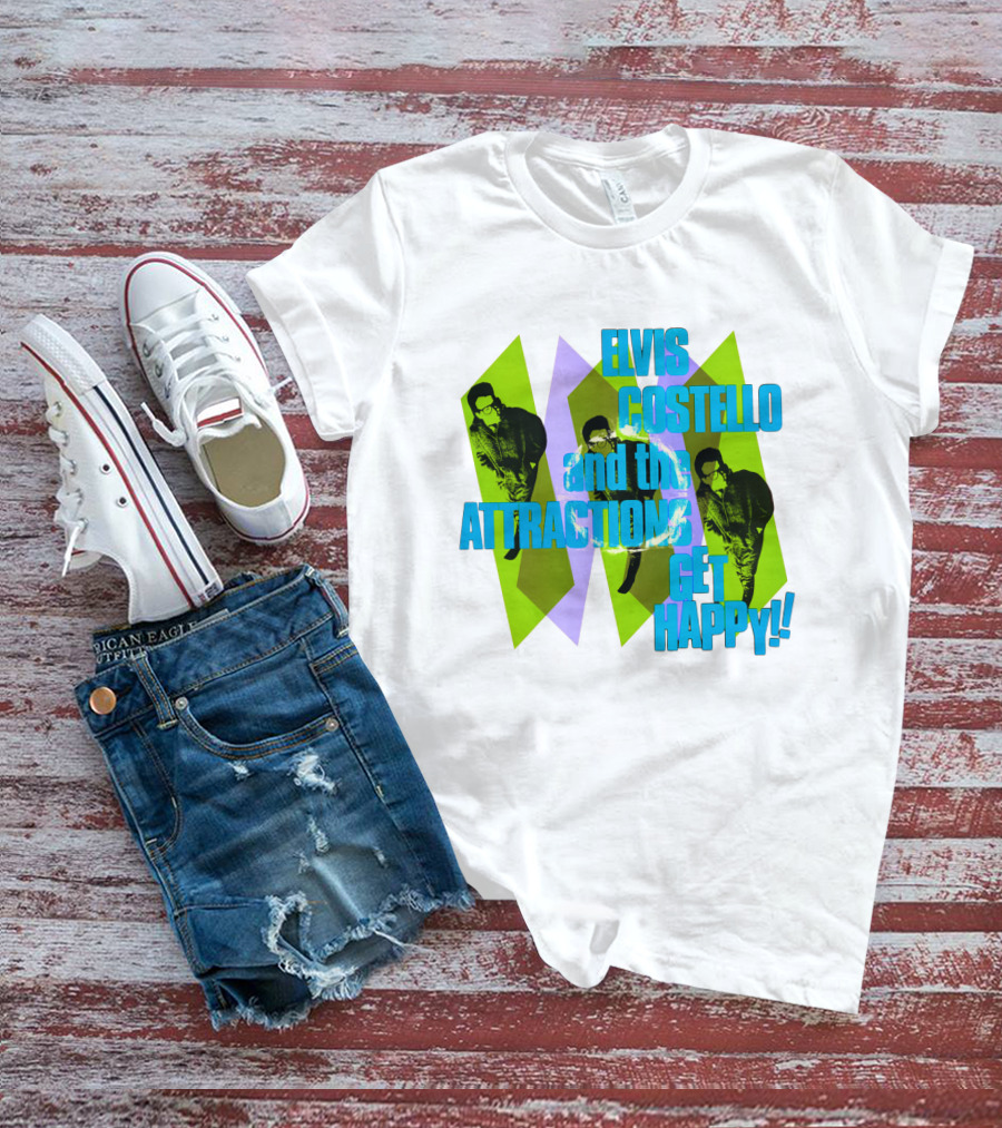 Elvis Costello And The Attractions Get Happy!! Vintage Style Music Poster T-Shirt