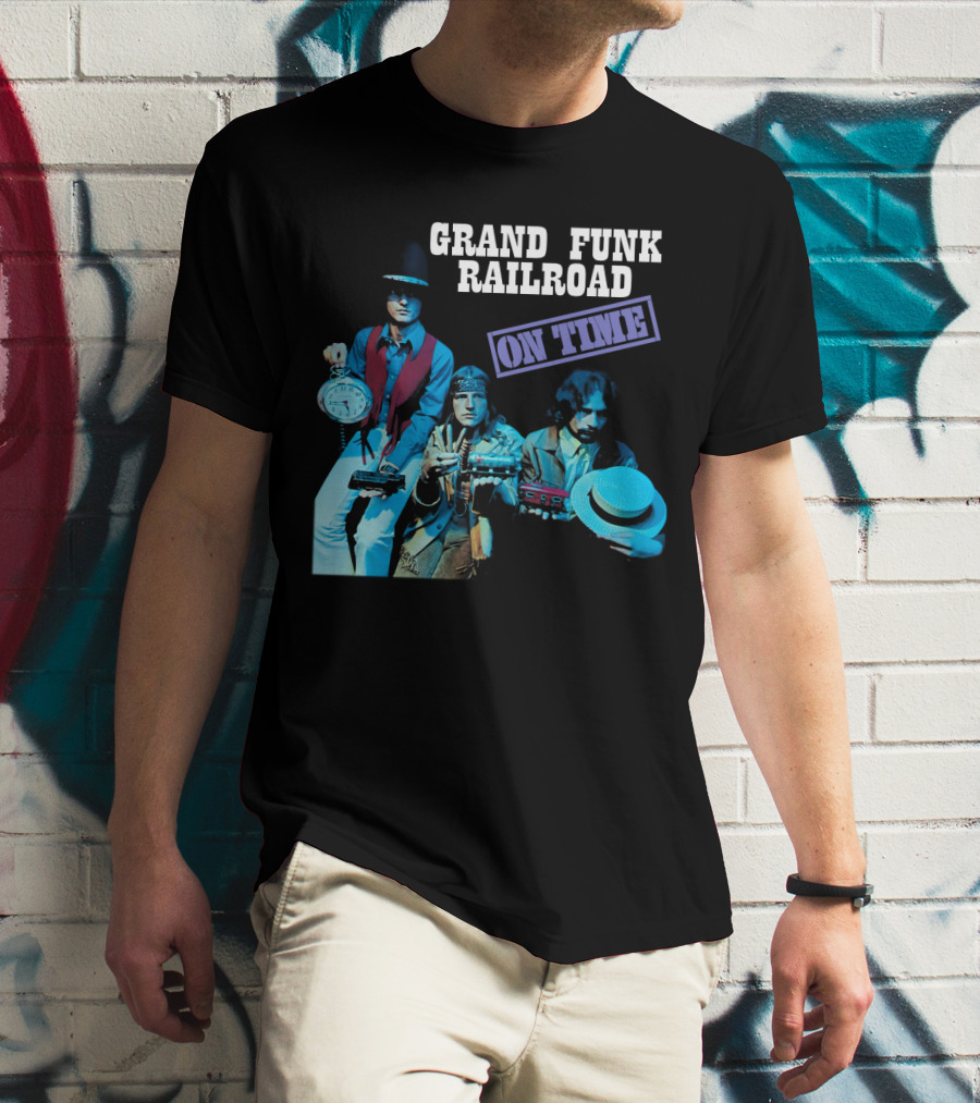 Grand Funk Railroad On Time Album Clock Train Photo T-Shirt