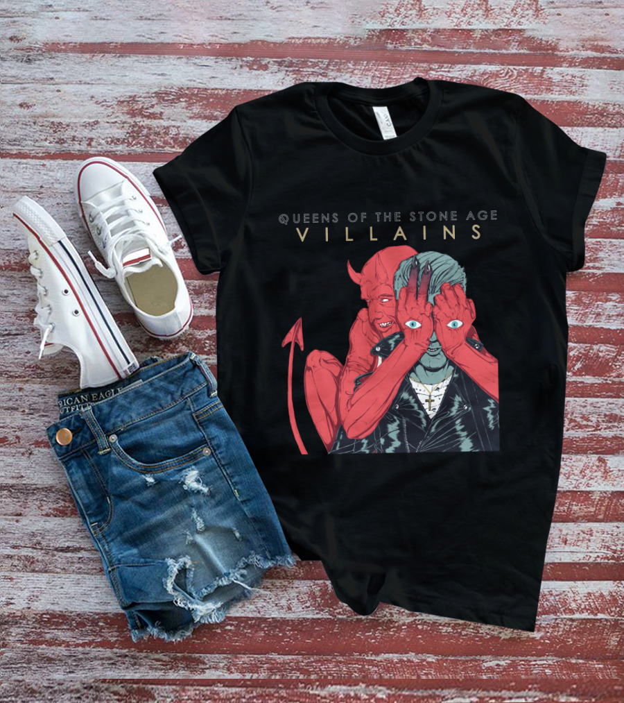 Queens Of The Stone Age Villains Devil And Leather Jacket T-Shirt