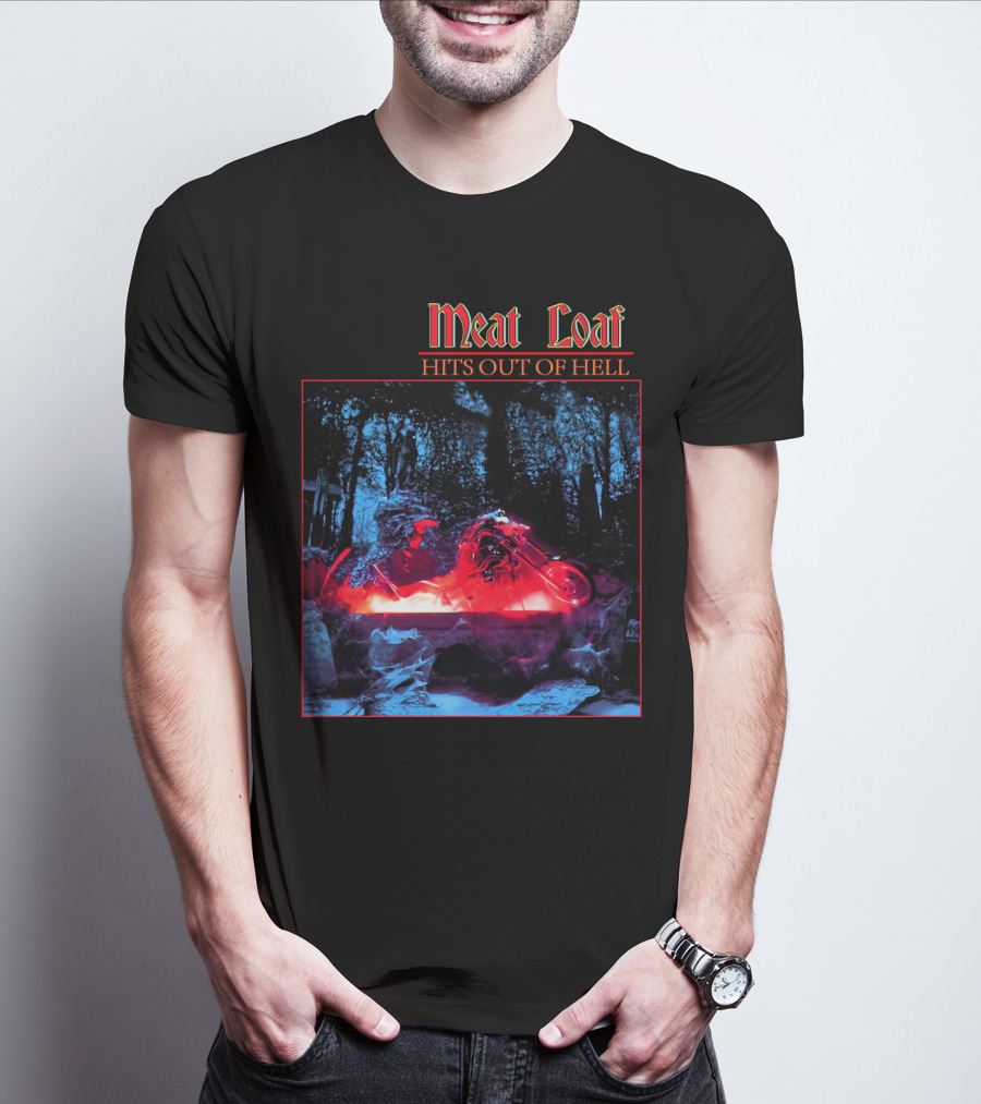 Meat Loaf Hits Out Of Hell Motorcycle Forest Scene T-Shirt