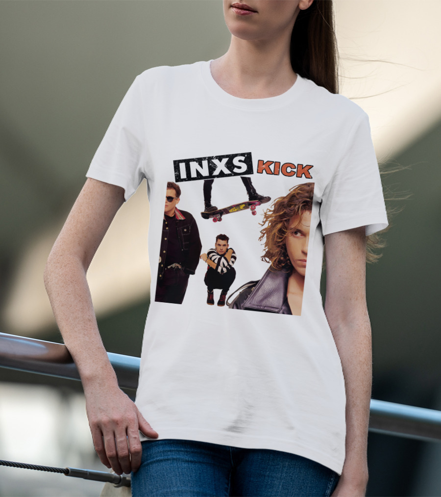 INXS Kick Album Cover Skateboard And Band Members T-Shirt