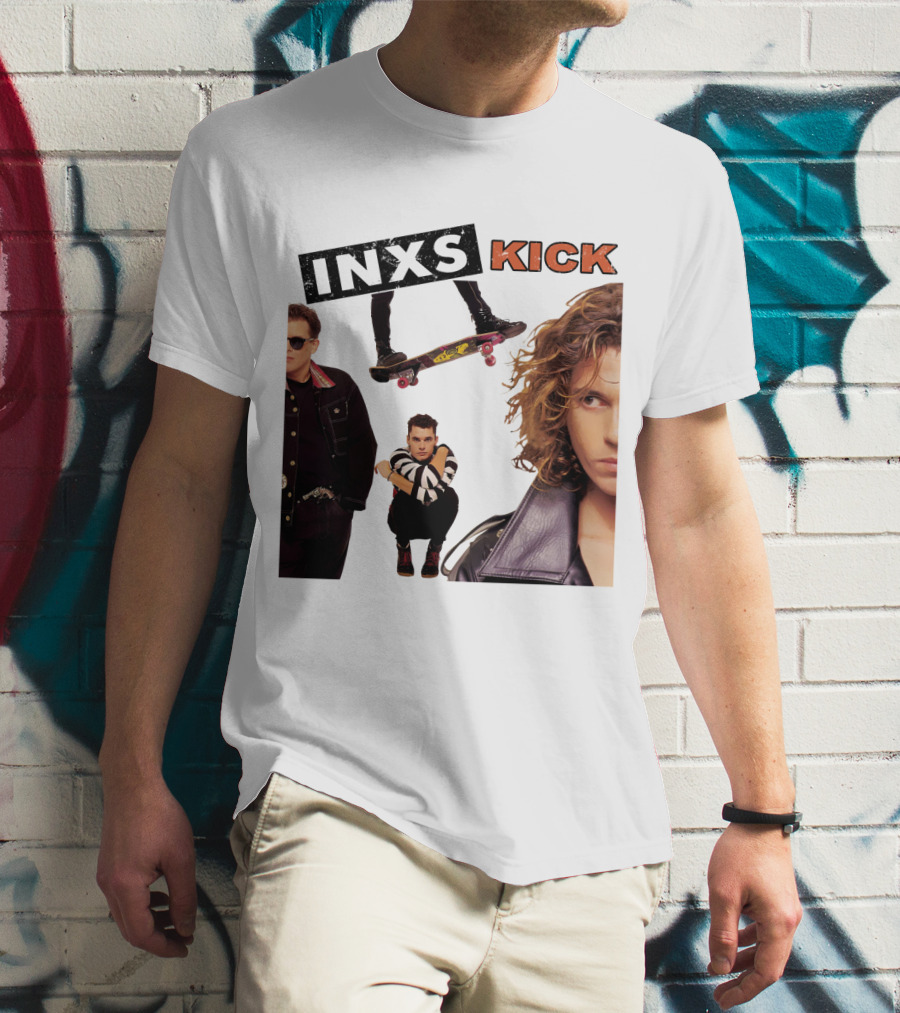 INXS Kick Album Cover Skateboard And Band Members T-Shirt