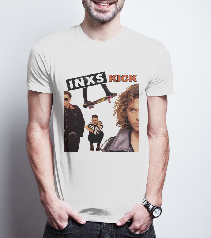INXS Kick Album Cover Skateboard And Band Members T-Shirt