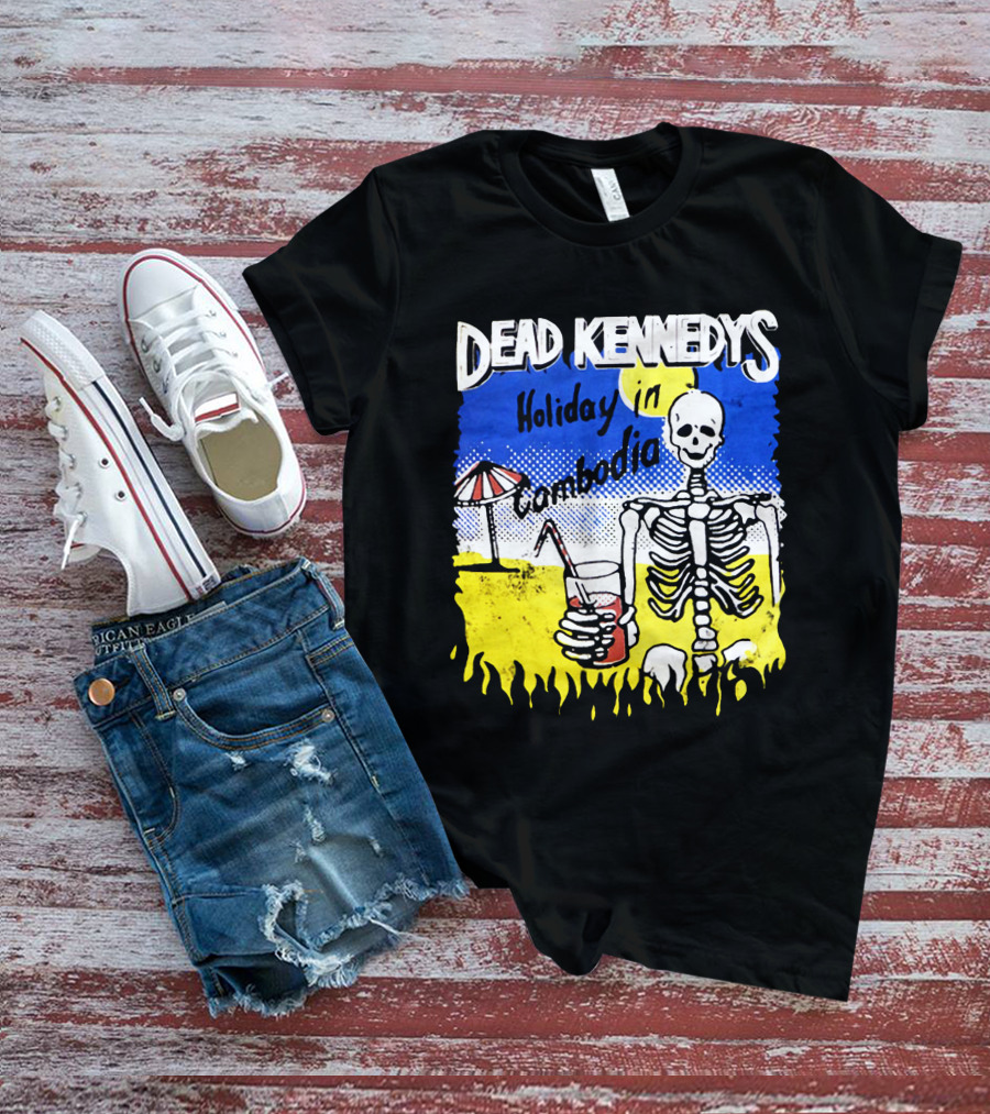 Dead Kennedys Holiday In Cambodia Skeleton Drink Umbrella Scene T-Shirt