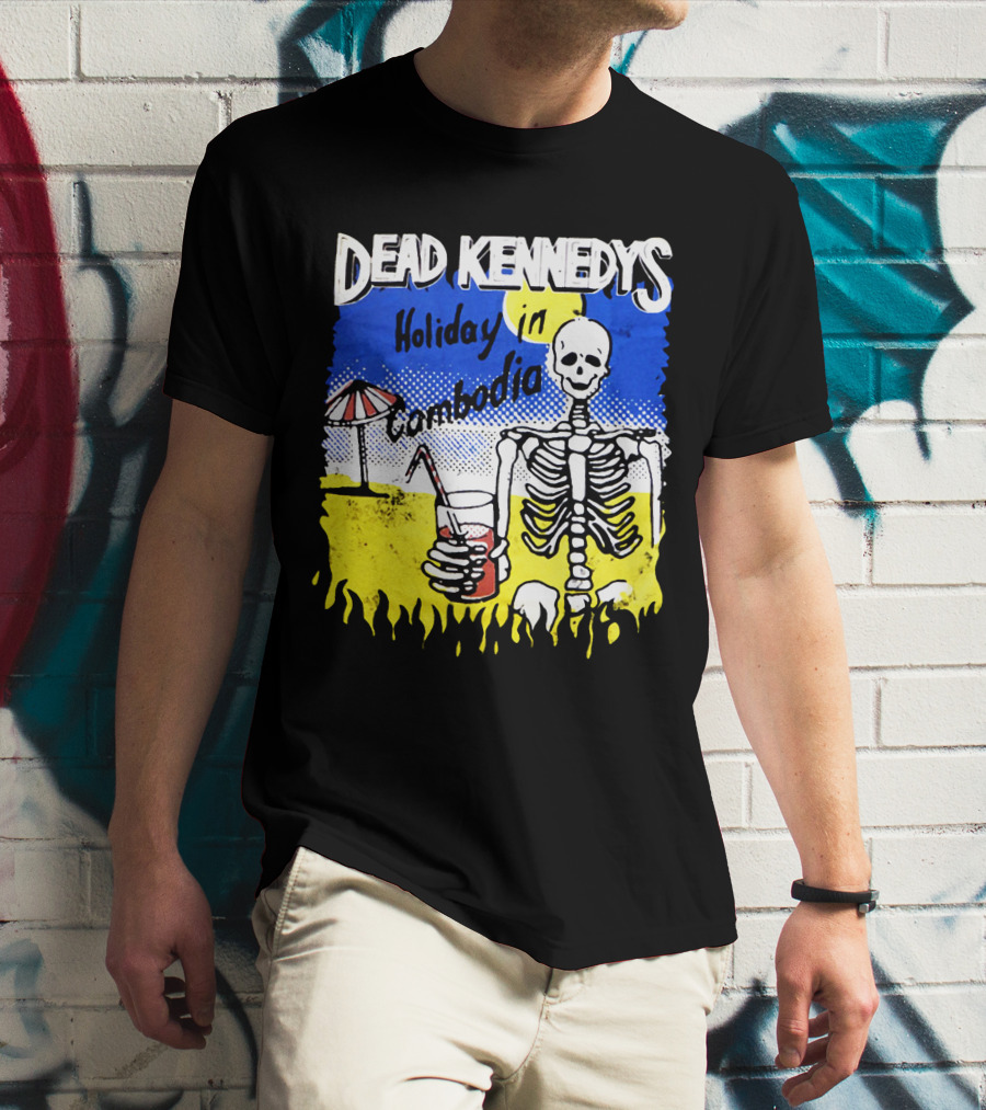 Dead Kennedys Holiday In Cambodia Skeleton Drink Umbrella Scene T-Shirt