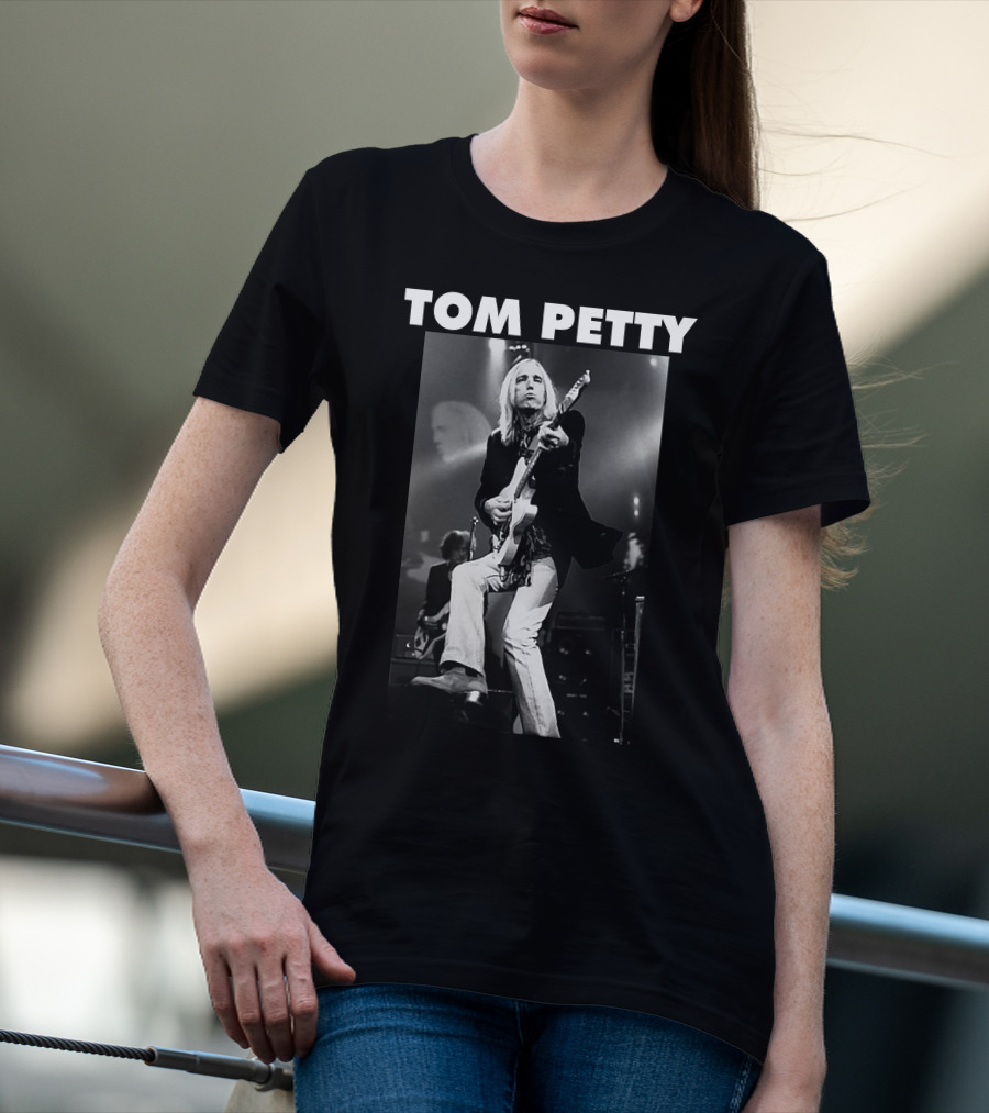 Tom Petty Rock Legend Performance Black And White T-Shirt