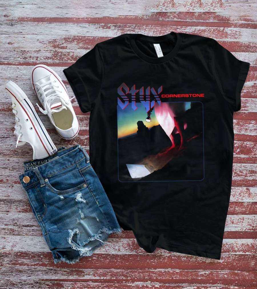 Styx Cornerstone Album Cover Art With Figure Holding Lantern At Sunset T-Shirt