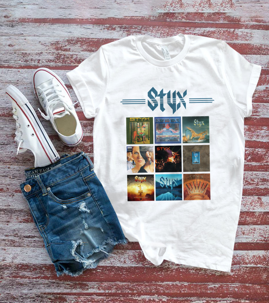 Styx Album Covers Compilation Featuring Iconic Band Art T-Shirt