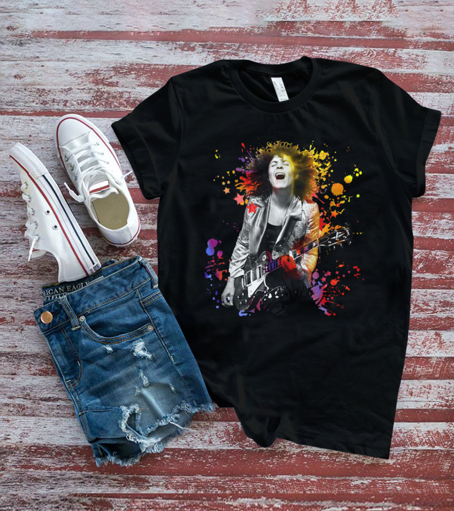 Vibrant Rock Guitarist With Colorful Splash T-Shirt