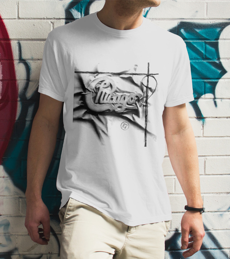 Chicago Graphic Script Wrinkled Black And White T-Shirt