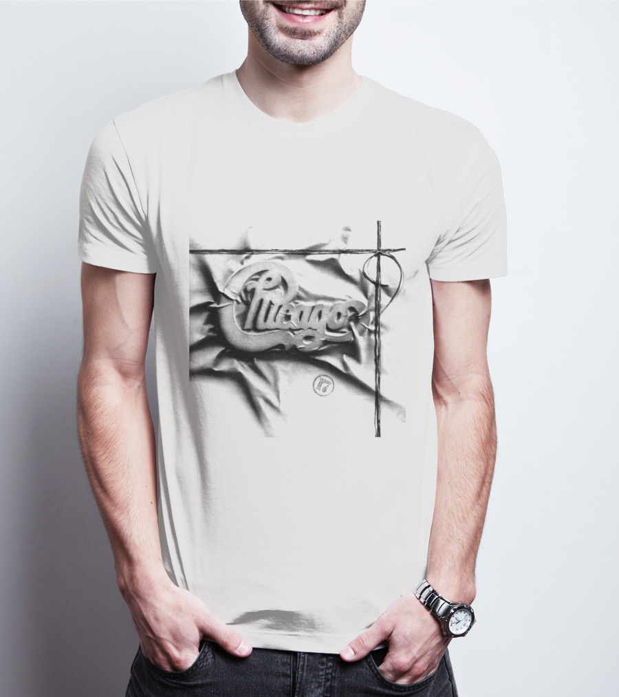Chicago Graphic Script Wrinkled Black And White T-Shirt