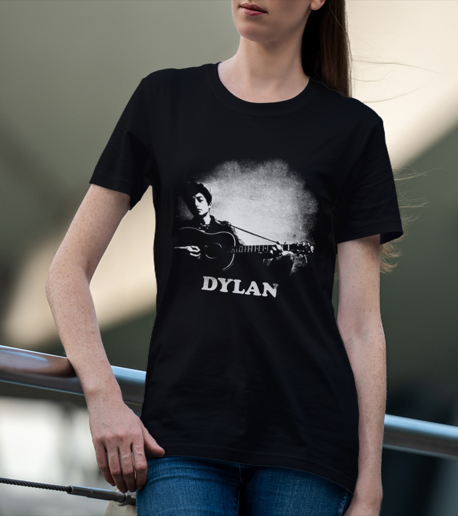 Dylan Acoustic Guitar Player Black And White Silhouette T-Shirt