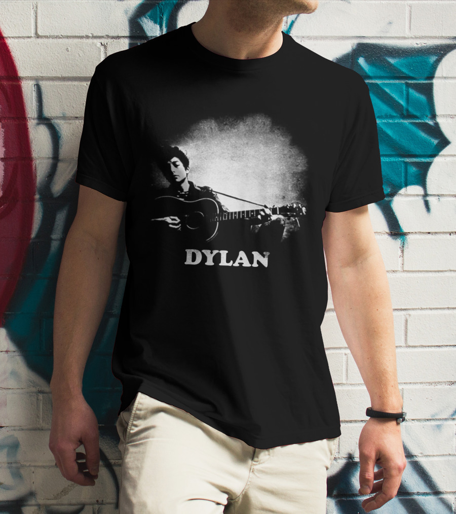 Dylan Acoustic Guitar Player Black And White Silhouette T-Shirt