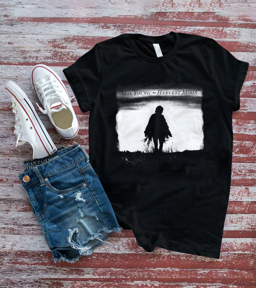 Neil Young Harvest Moon Silhouette Dark Horizon Scene T-Shirt