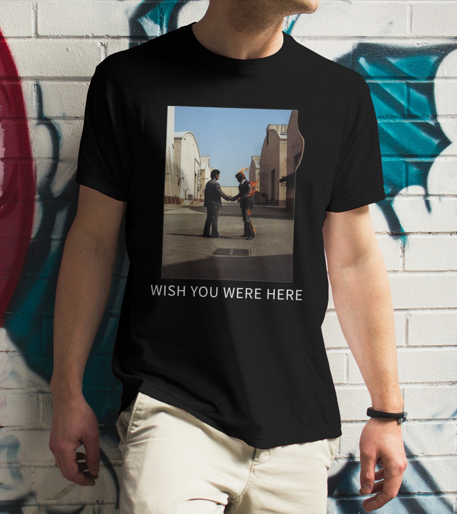 Wish You Were Here Album Cover Iconic Handshake Flame Scene T-Shirt