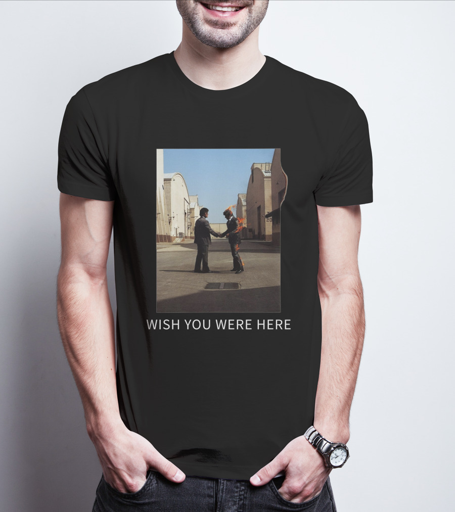 Wish You Were Here Album Cover Iconic Handshake Flame Scene T-Shirt
