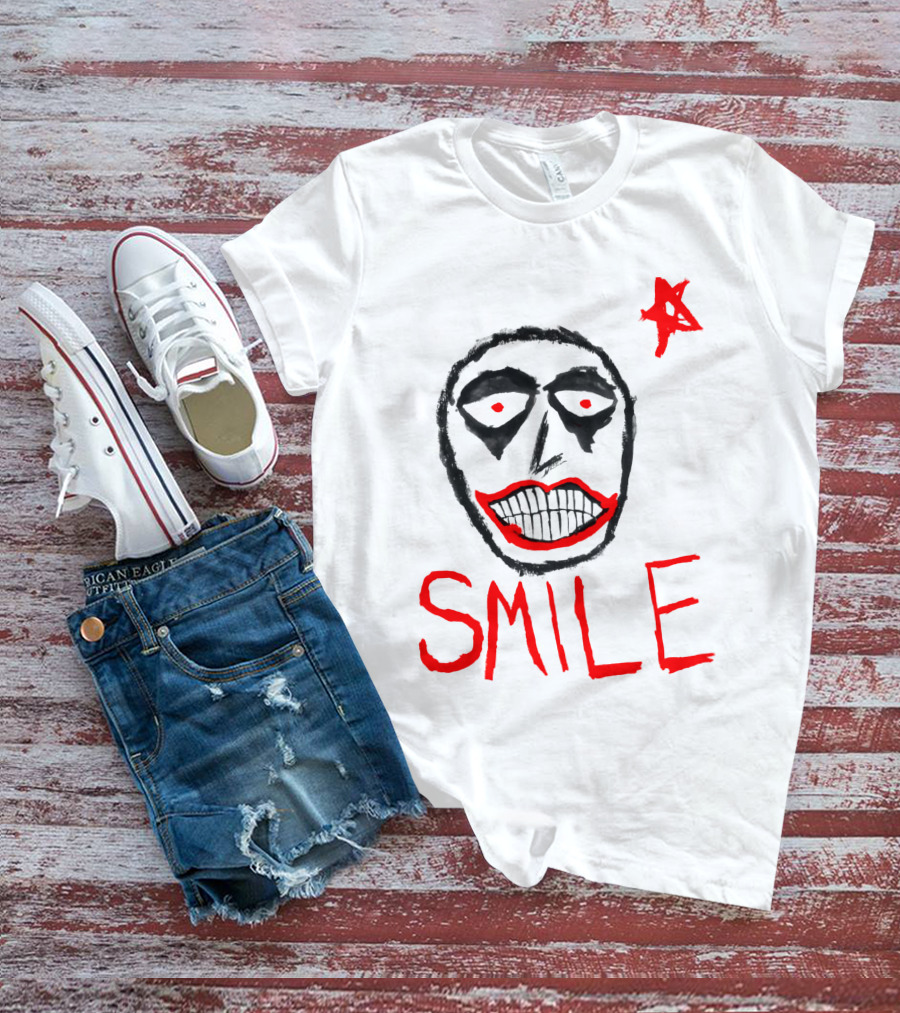 Smile Face Drawing With Red Star T-Shirt