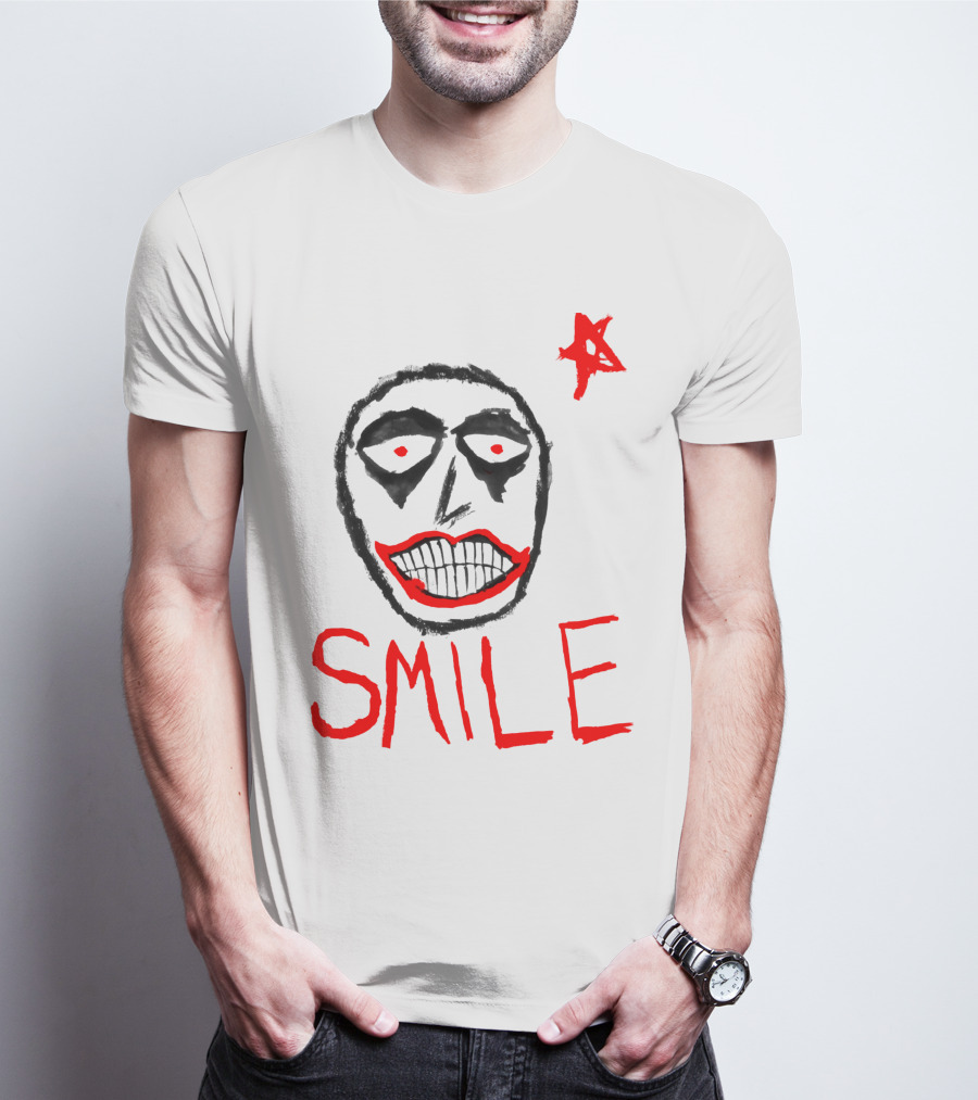 Smile Face Drawing With Red Star T-Shirt