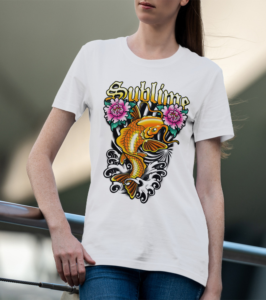 Sublime Koi Fish With Floral Waves T-Shirt