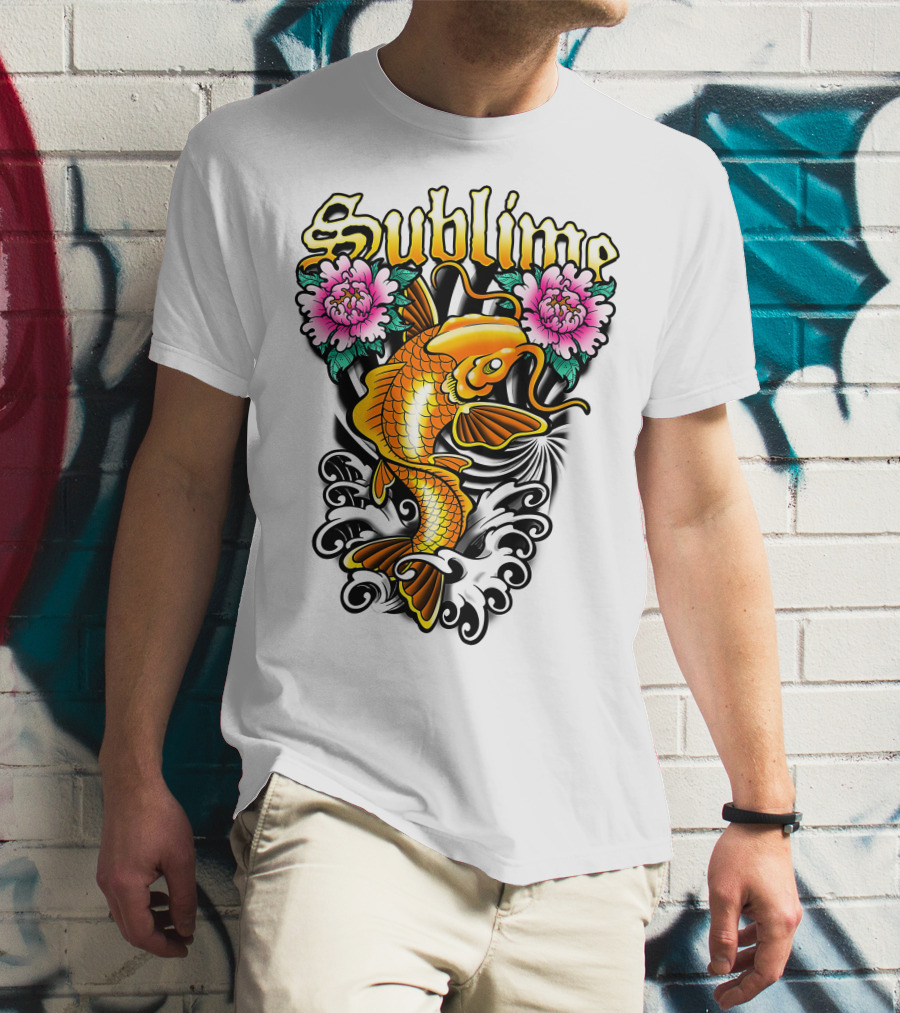 Sublime Koi Fish With Floral Waves T-Shirt