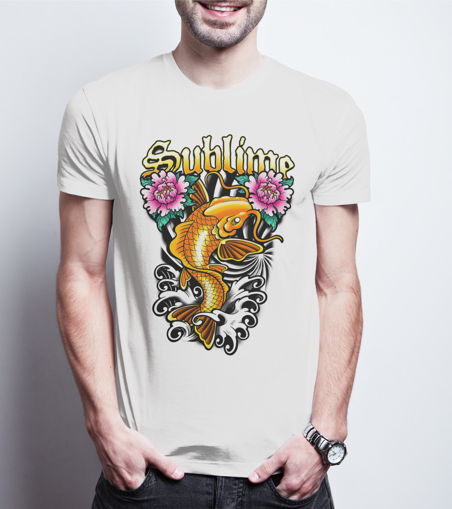 Sublime Koi Fish With Floral Waves T-Shirt