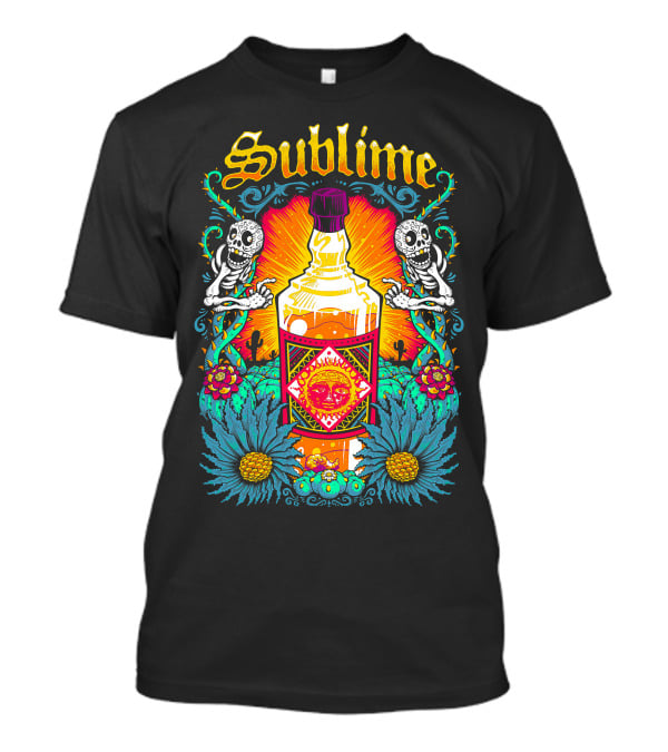 Sublime Skeletons And Cactus With Bottle Sunburst T-Shirt