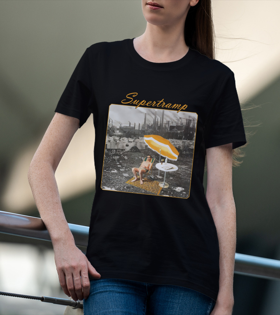 Supertramp Urban Industrial Paradise Imagery With Factory Backdrop And Relaxing Figure T-Shirt