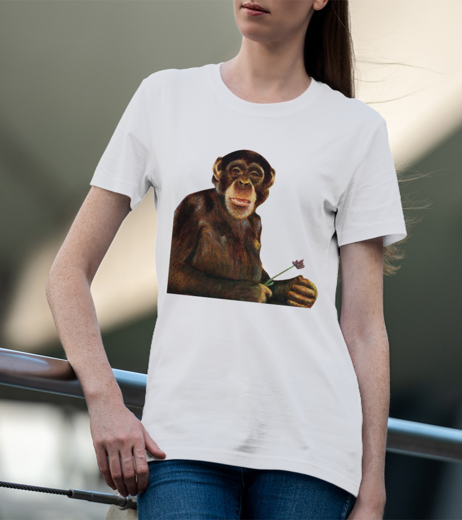 Chimpanzee Holding Purple Flower T-Shirt