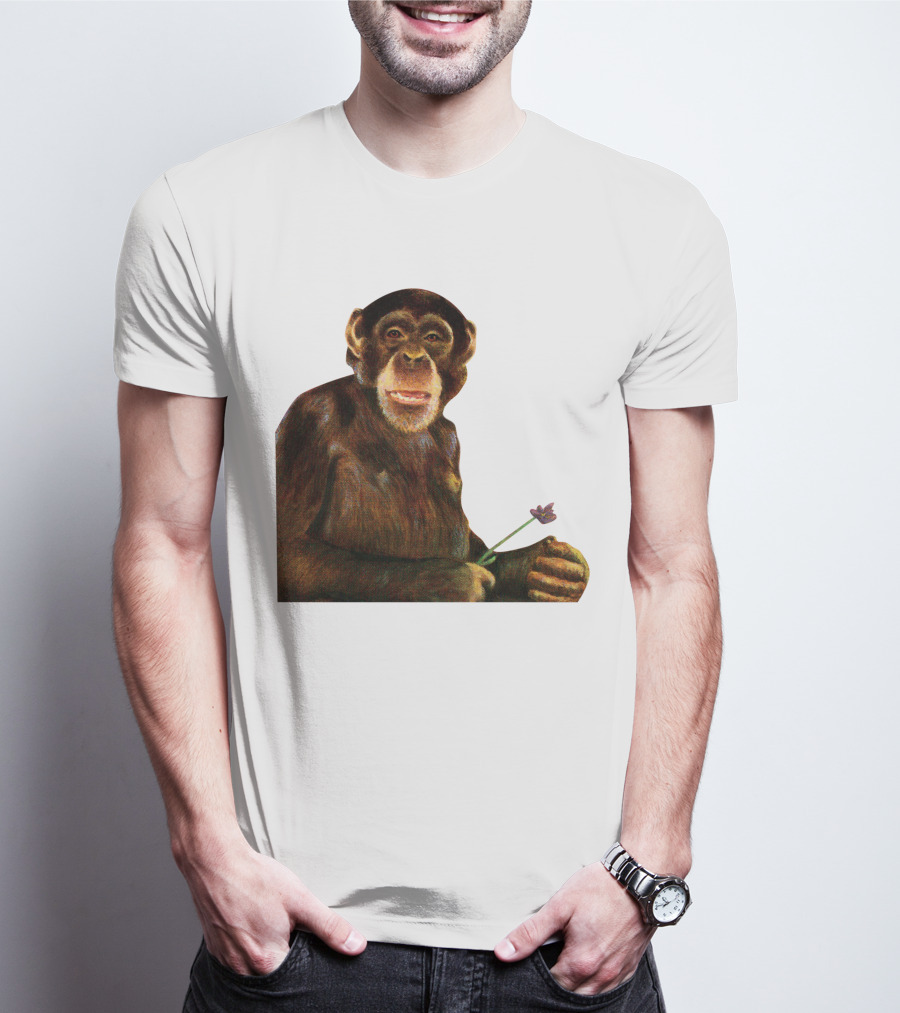 Chimpanzee Holding Purple Flower T-Shirt