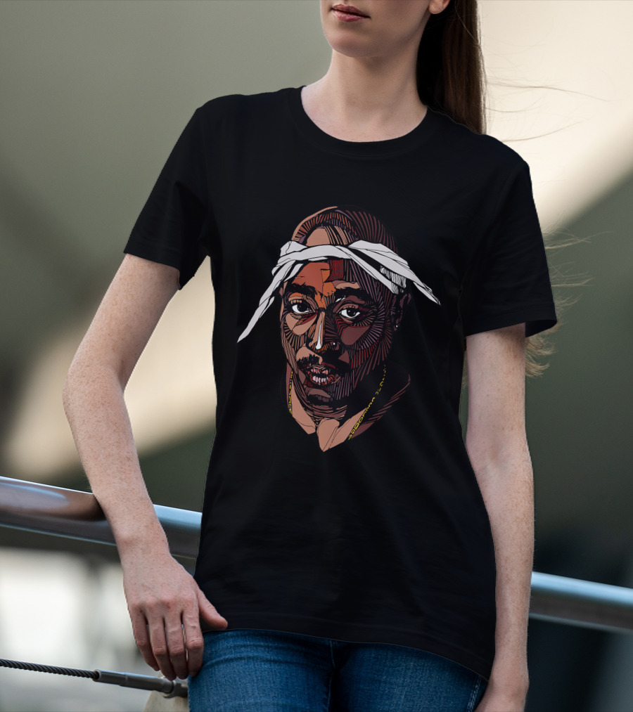 Tupac Shakur Illustration With Bandana T-Shirt