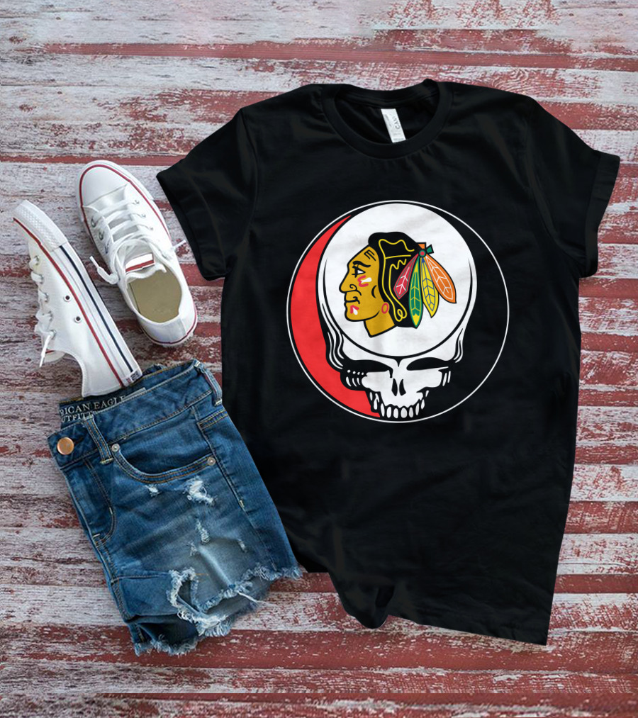 Chicago Blackhawks Grateful Dead Skull Logo Fusion T-Shirt