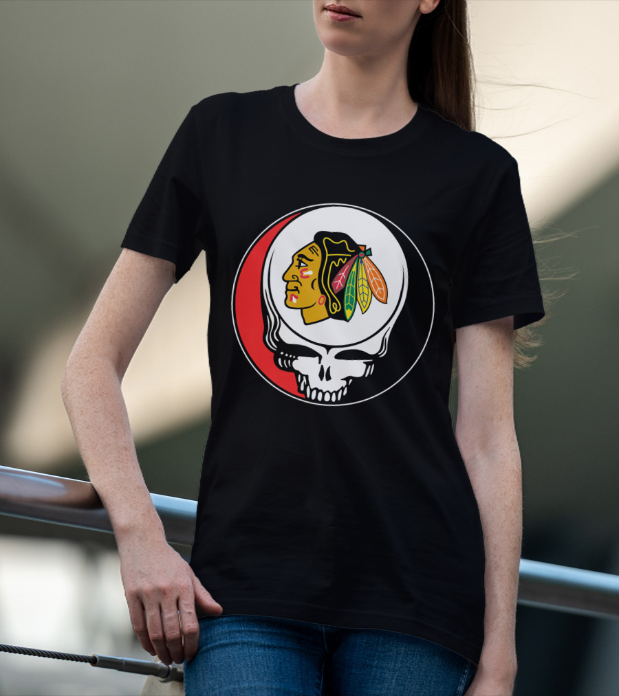 Chicago Blackhawks Grateful Dead Skull Logo Fusion T-Shirt