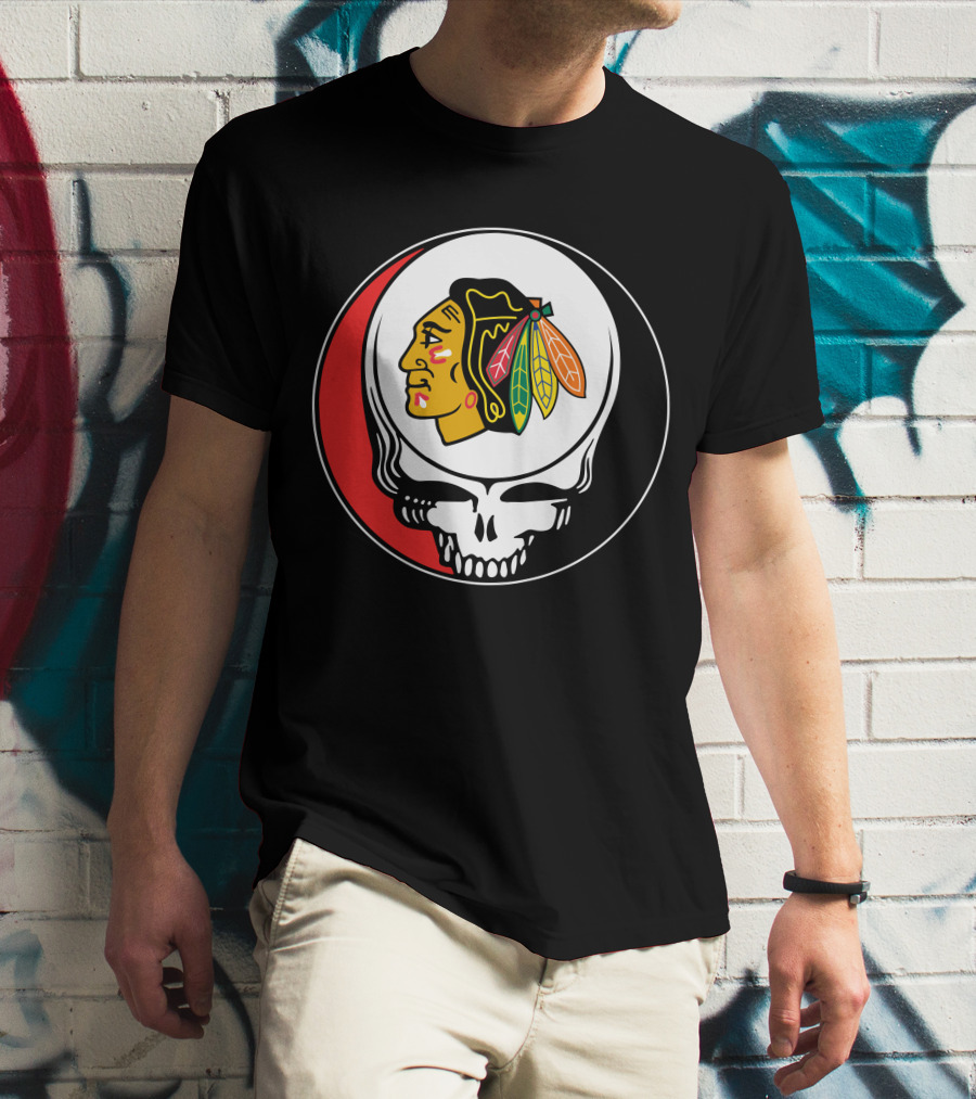 Chicago Blackhawks Grateful Dead Skull Logo Fusion T-Shirt
