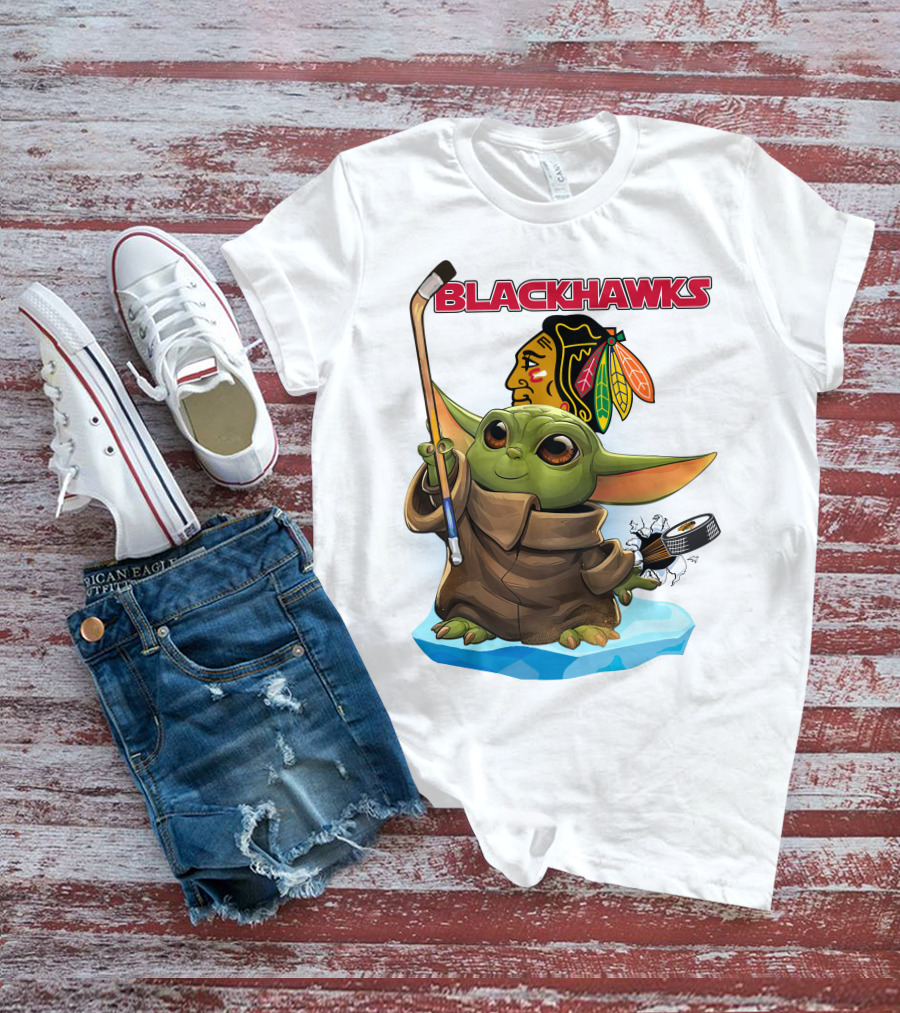 Baby Yoda Blackhawks Hockey T-Shirt