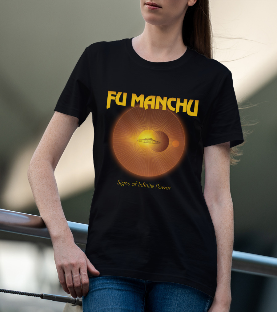 Fu Manchu Signs Of Infinite Power Ufo Solar Eclipse Rings T-Shirt
